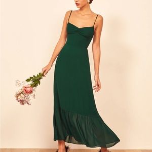 Reformation Size 6 Green (Emerald) Emersyn Dress; Worn once; perfect condition!